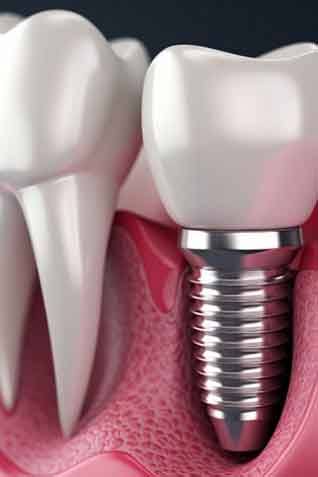 a 3D illustration of a dental implant in the jawbone